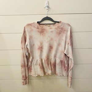 Women’s Altar’d State Crop Tie Dye Sweater. Size Small. Pink and White.
